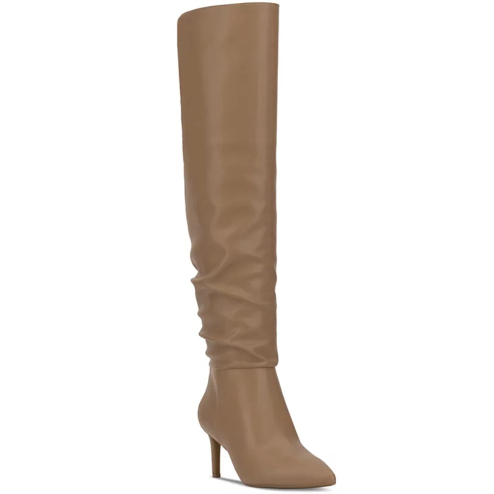 INC Damoni Over the Knee Faux Leather Slouch Boots Tan Pointed Toe Heel 6.5 NIB